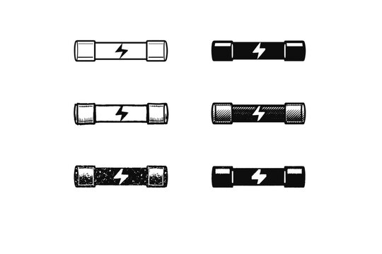 Six Fuse Variants. Electrical fuse for protecting circuits by breaking the connection during overcurrent or short circuits