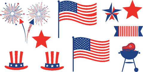 Obraz premium Patriotic american icons isolated on transparent background