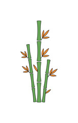 Obraz premium Minimal bamboo stalks with small orange leaves on clean white background, bamboo, stalks, leaves, orange, green, plant, botanical,