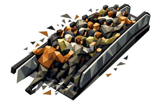 Escalator Chaos Vector. escalator rush up, the obstacle and tension moment where the escalator becomes crowded, angular figures