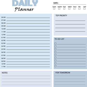 Modern Blue Daily Planner Template with Hourly Schedule and To Do List Sections