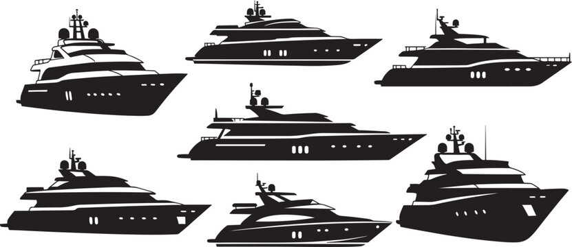 Luxury motor yacht editable vector silhouette illustration high quality vector silhouette ship icon.
