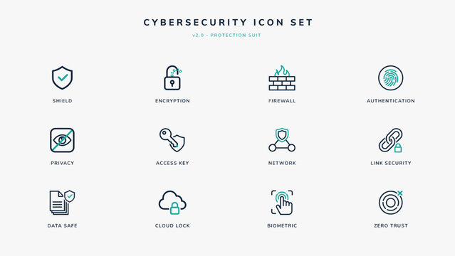Network safety and user authentication line icons - Ideal for internet privacy blogs, information security compliance books, or IT support assets.