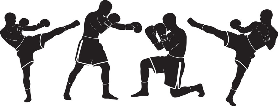Set of kickboxers and boxers editable vector silhouette illustration high quality vector silhouette.