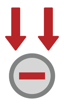 Minimalist icon of a coin symbol with downward arrows indicating financial loss or economic decline isolated on a white background financial downturn concept