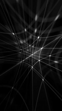 Glowing white plexus grid of digital data nodes and flashing information streams. Full HD and looping computer network connections vertical technology background.