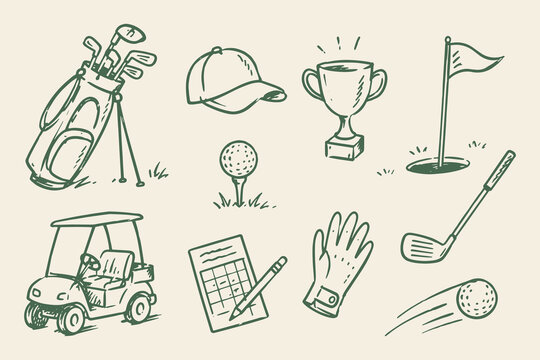 Golf Icon Set Naive Sketch Vector Illustration