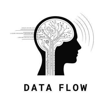 Human head silhouette with digital circuit and binary code vector illustration