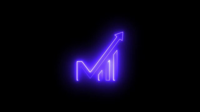 neon business growth graph bar chart upward arrow showing success, profits, positive business performance Increase share market animation.