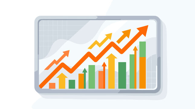 Orange financial growth chart with arrows and line graphs in display box, chart, growth, finance, arrows, graph, orange, business,