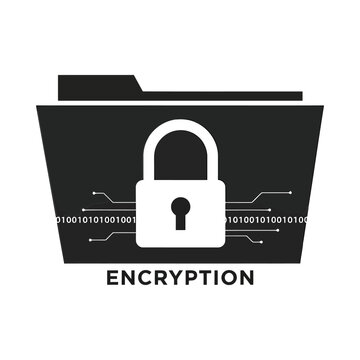 Padlock and folder silhouette with binary code white background