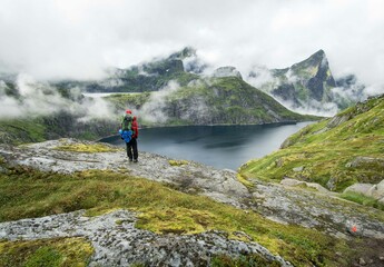 Naklejka premium hiking in the mountains