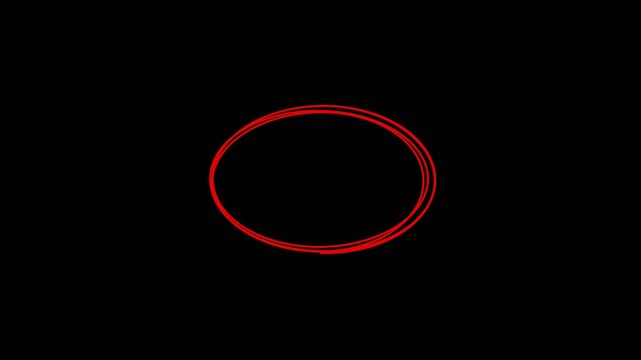 Animated Red Marker Continuous Line Scribble Oval Draw On Transparent Alpha