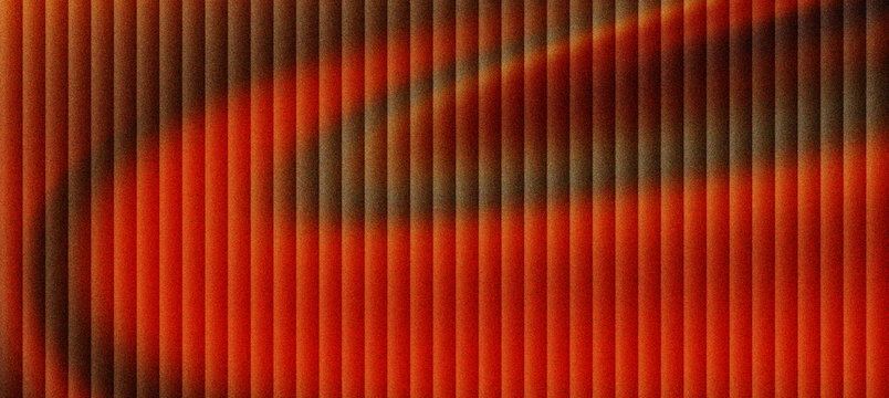 Abstract corrugated metal texture with warm orange light, industrial vertical lines pattern on metallic surface, rhythmic architectural facade detail for modern design and creative backdrop.