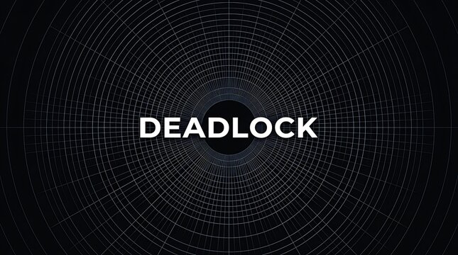 Deadlock word sign with digital circular pattern on a dark black background.