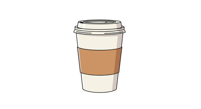 Takeaway paper coffee cup with cardboard sleeve on white background represents caffeine beverage, fast food, and morning routine.