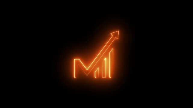 neon business growth graph bar chart upward arrow showing success, profits, positive business performance Increase share market animation.