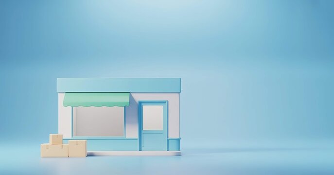 3d minimalist store building with boxes shop 3d rendering