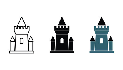 Castle tower with battlements in outline silhouette and color variations for fantasy and history themes © TARU STOCKPLC