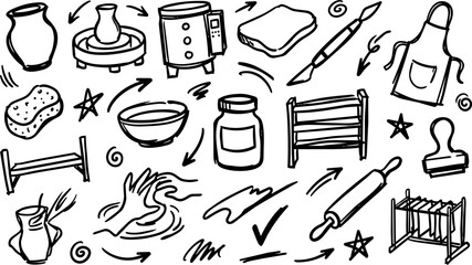 Hand-Drawn Pottery Crafting Icon Set © LorisP