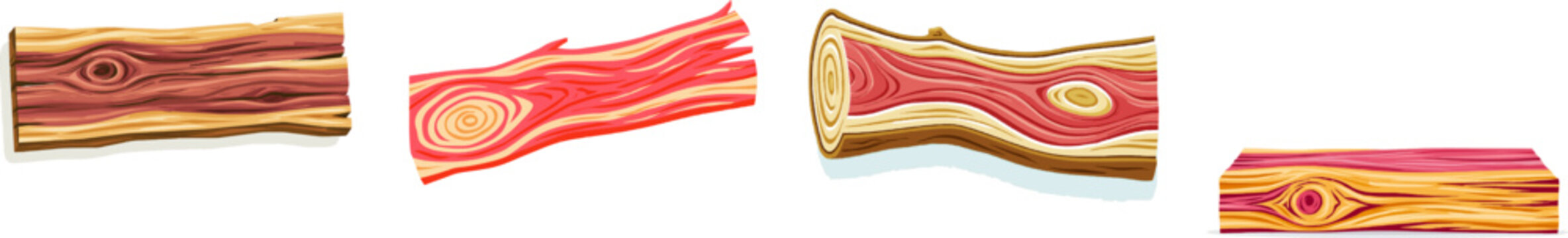 A textured flat vector illustration showcases the rich swirling grain patterns of aromatic cedar wood in reddish-pink and light tan colors against a clean geometric pattern on a solid white background