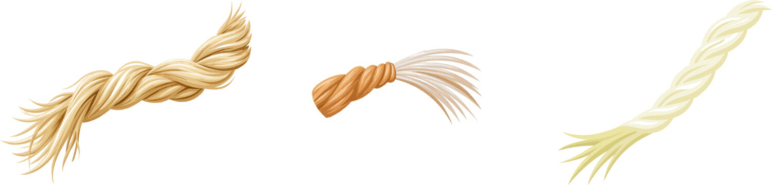 A flat vector illustration of natural agave sisal fibers twisted into a clean, slightly frayed rope end segment against a solid white background