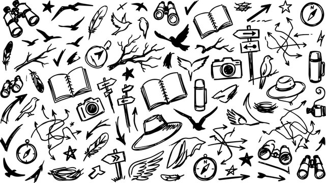 Birdwatching Adventure Hand Drawn Sketchy Icons
