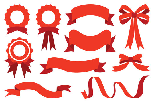 Vibrant red ribbons and banners vector set