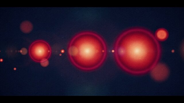 Three glowing red orange light leak halation blooms with magenta edges on indigo backdrop