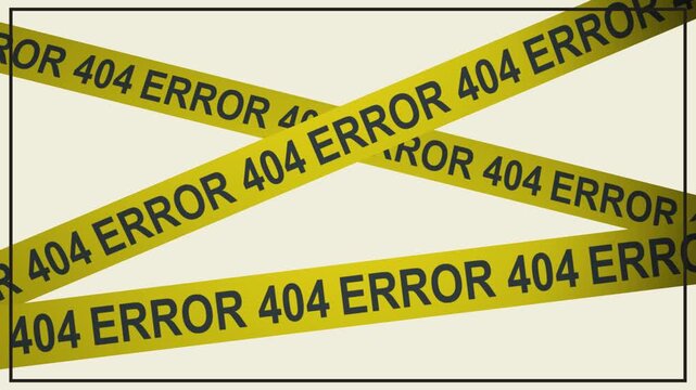 Animated 404 error warning tape loop for website error screen and motion graphics overlay