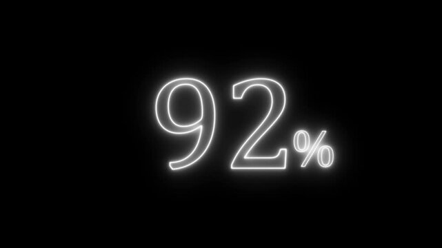 Glowing White 92 Percent Progress Indicator on Black Background &ndash; Neon Loading Animation