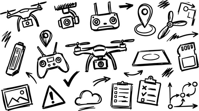 Hand Drawn Drone Technology Icon Set