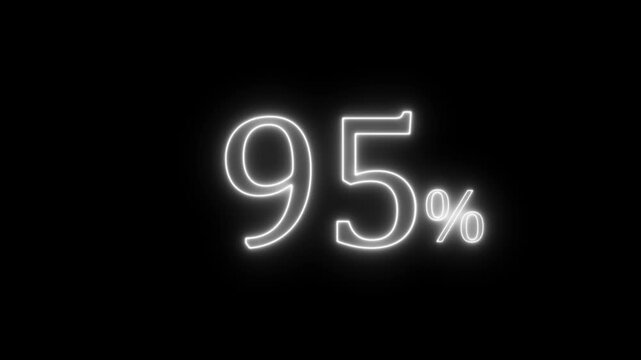 glowing neon 95% text neon animation. Neon number with alpha channel. colorful White     animation on a black background.