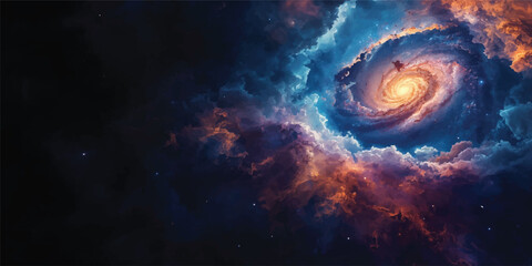 Planet in space with abstract galaxy nebula starry cosmic background and glowing light universe texture design © Midul