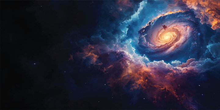 Planet in space with abstract galaxy nebula starry cosmic background and glowing light universe texture design