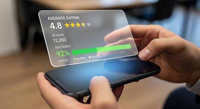 Customer feedback analysis and sentiment evaluation concept on a smartphone screen