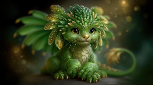 Baby Manticore With Soft Eyes and Natural Anatomy in a Green Forest Setting