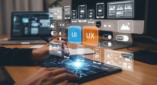 Digital UI and UX designer working on tablet computer