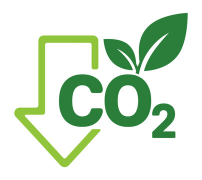 Carbon dioxide co2 reduction sign with leaf and arrow