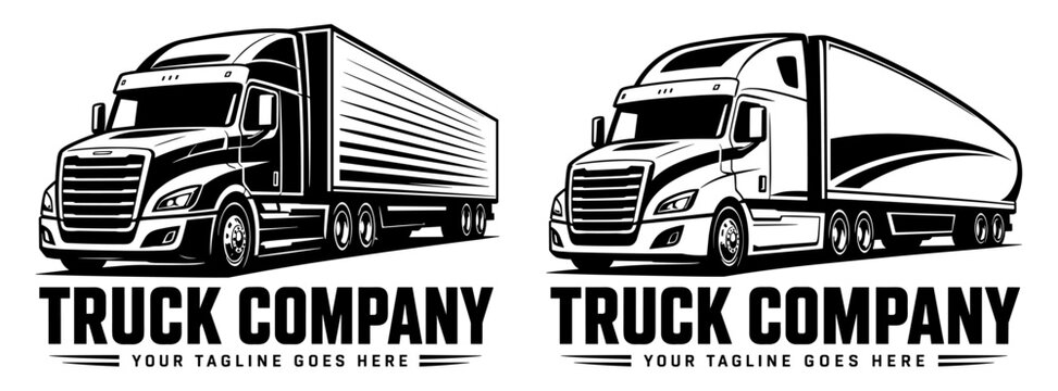 Truck company logo set with semi trailer black silhouette template