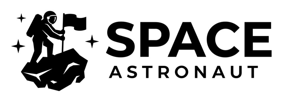 Space astronaut logo with astronaut holding flag on asteroid