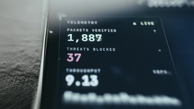 Network Telemetry metrics showing number of packets verified and threats blocked
