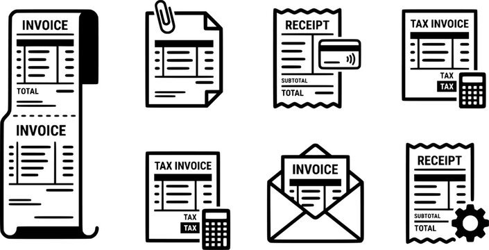 invoice and receipt document line icon set collection