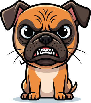 Angry little pug dog cartoon illustration vector art