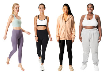 Fototapeta premium PNG Diverse women in activewear smiling on transparent background