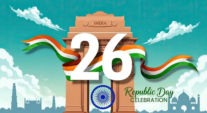 Republic day of india celebration india gate tricolor 26th january design