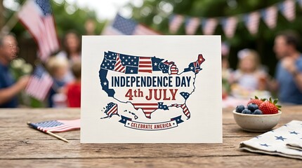 Independence Day 4th July sign USA map flag picnic celebration