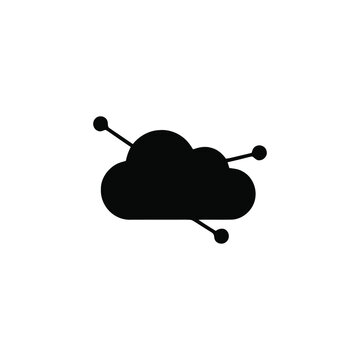 Black cloud with three connected nodes representing cloud computing technology, data network, and digital storage connectivity