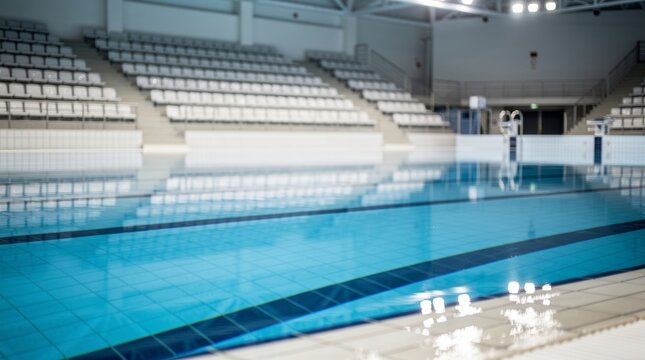 Empty Indoor Swimming Pool with Bleacher Seating