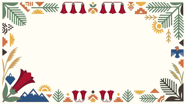 Andean indigenous style border frame vector template with South American folklore art condor and nature elements. Chile